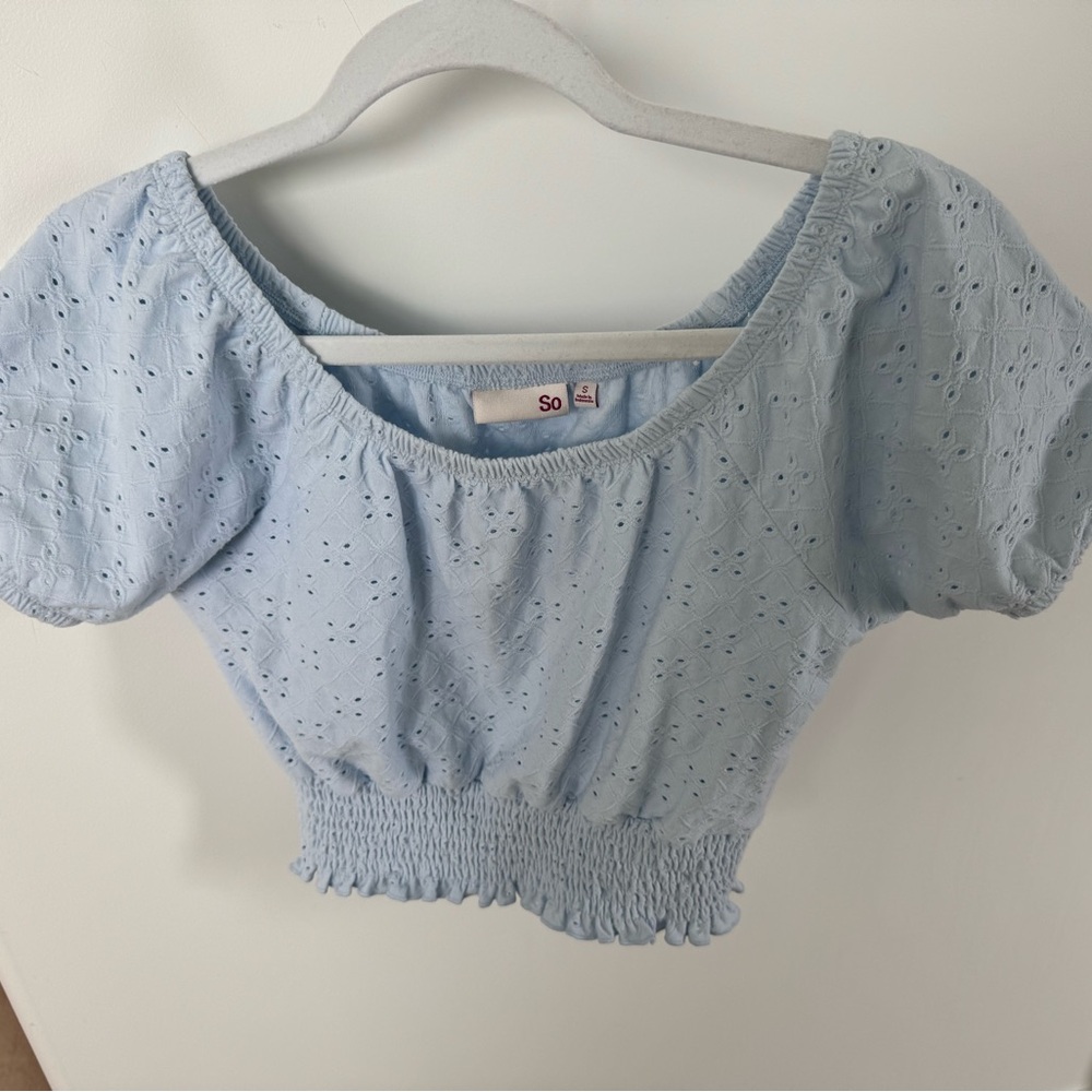 SO Women's Soft Blue Eyelet Blouse